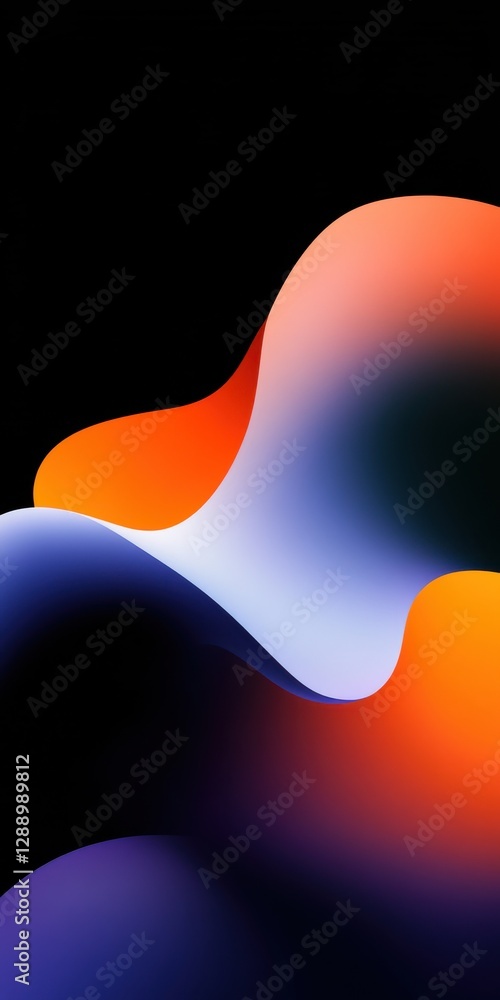 Poster colorful abstract wave patterns gracefully blend shades of orange, blue, and black in a captivating 