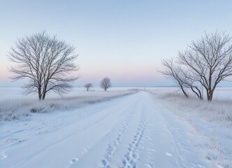 Fototapeta premium A flat winter landscape illustration covered in thick untouched snow