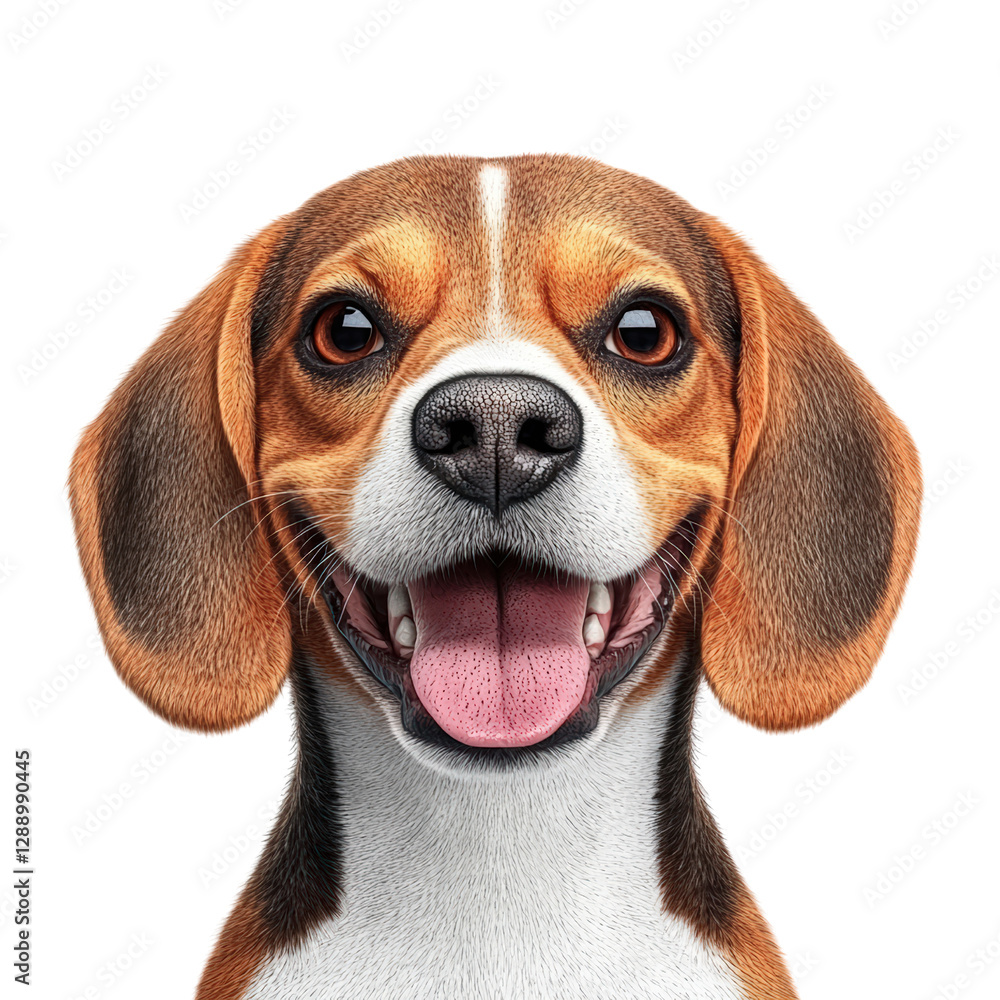 Poster playful dog with tongue out enjoying a sunny day in the park with green grass and trees in backgroun