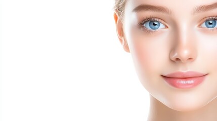 Fototapeta premium Captivating portrait, woman with piercing blue eyes and flowing blonde hair portrait