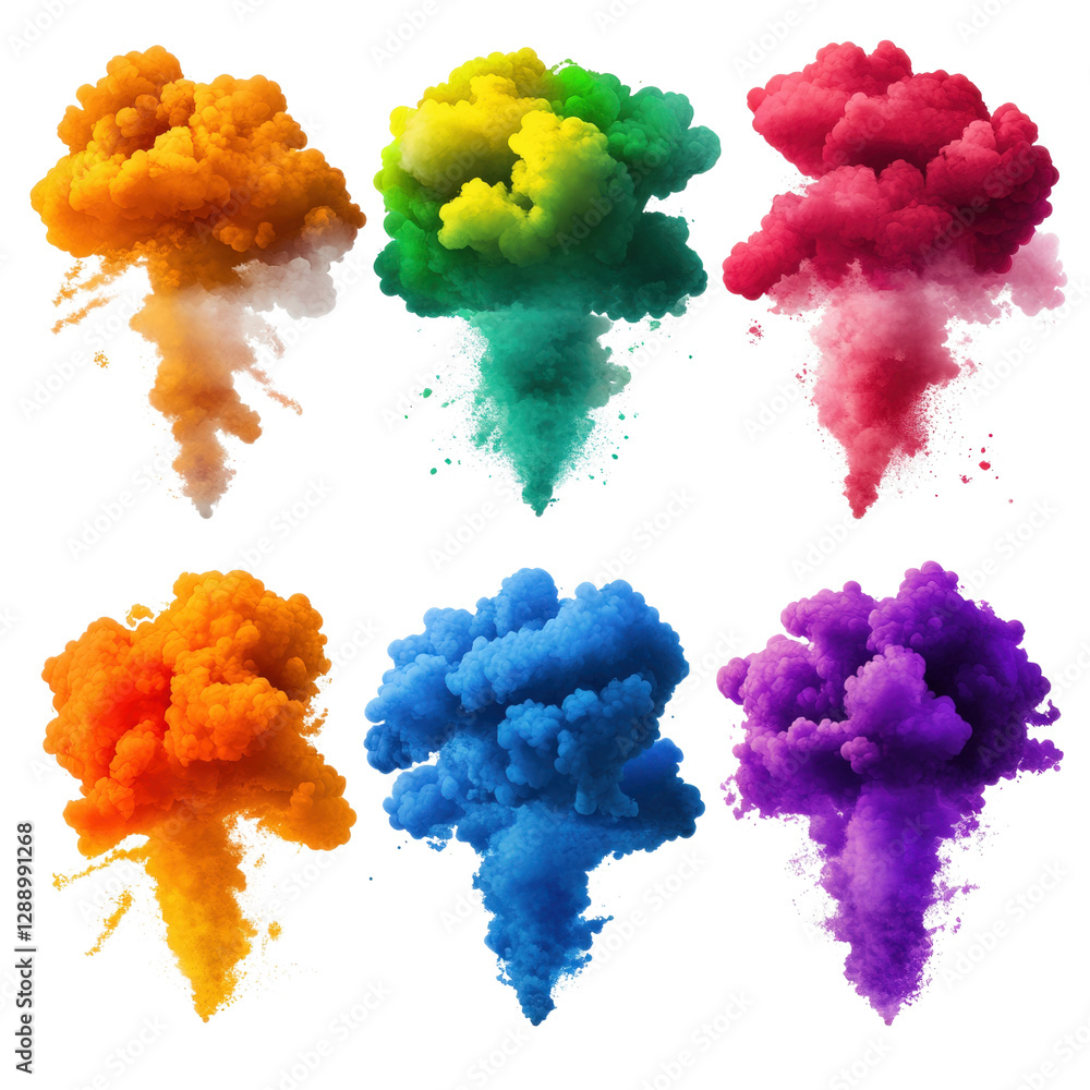 Poster set of colorful smoke clouds on a dark background for creative backgrounds and design projects isola