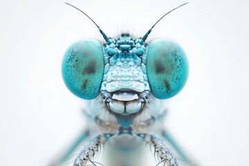 Closeup of a Damselfly Head Showing Striking Teal Eyes