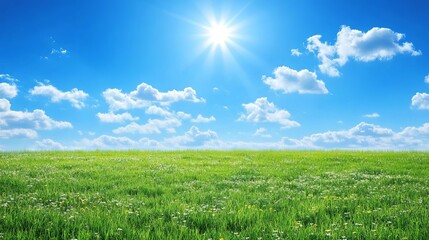 Obraz premium A bright, sunny meadow with soft focus and ample blank space in the center for text digital