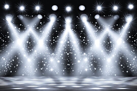 Stage lights shine on a dark stage, creating a spotlight effect, perfect for event backgrounds