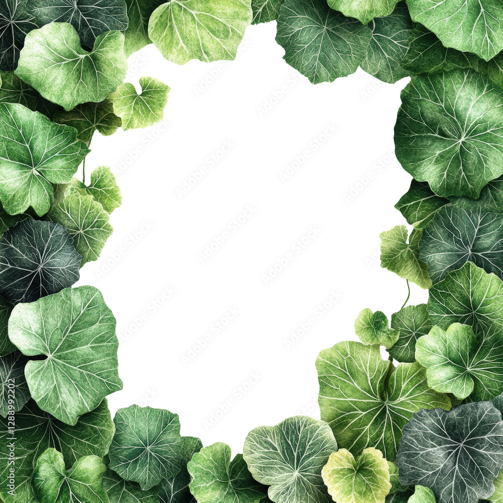 Poster green leaf frame on black background with natural elements for creative designs and presentations is