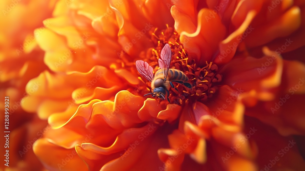 Poster bee on orange flower