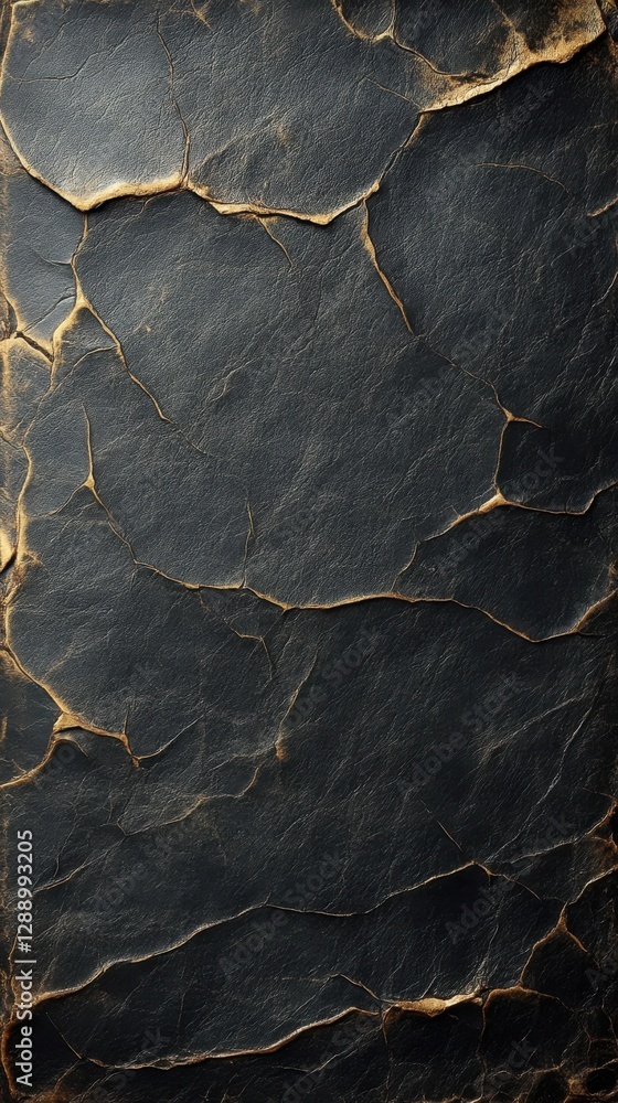 Poster unique dark leather texture with intricate cracks and a vintage appearance creating a rustic and art