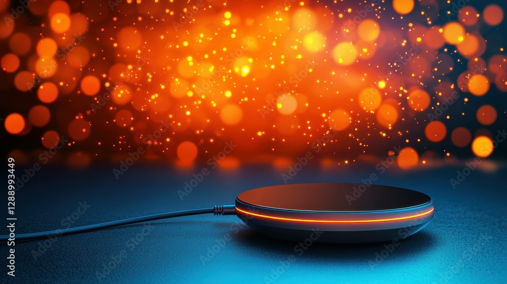 Poster wireless charging station with bokeh effects modern tech environment evening glow close-up view