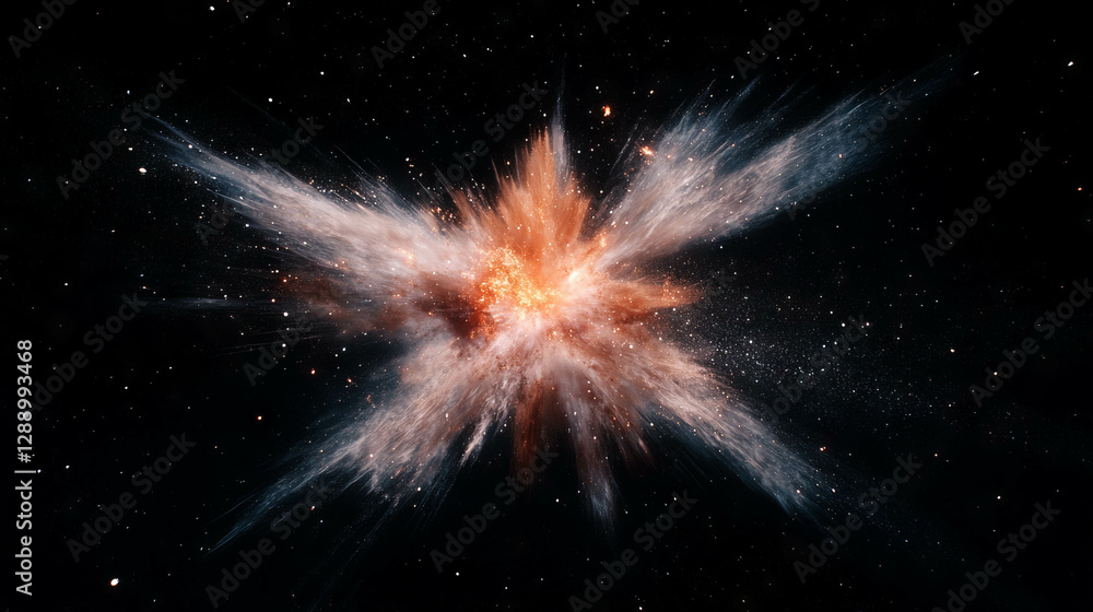 Poster cosmic explosion with fiery comet impact in deep space