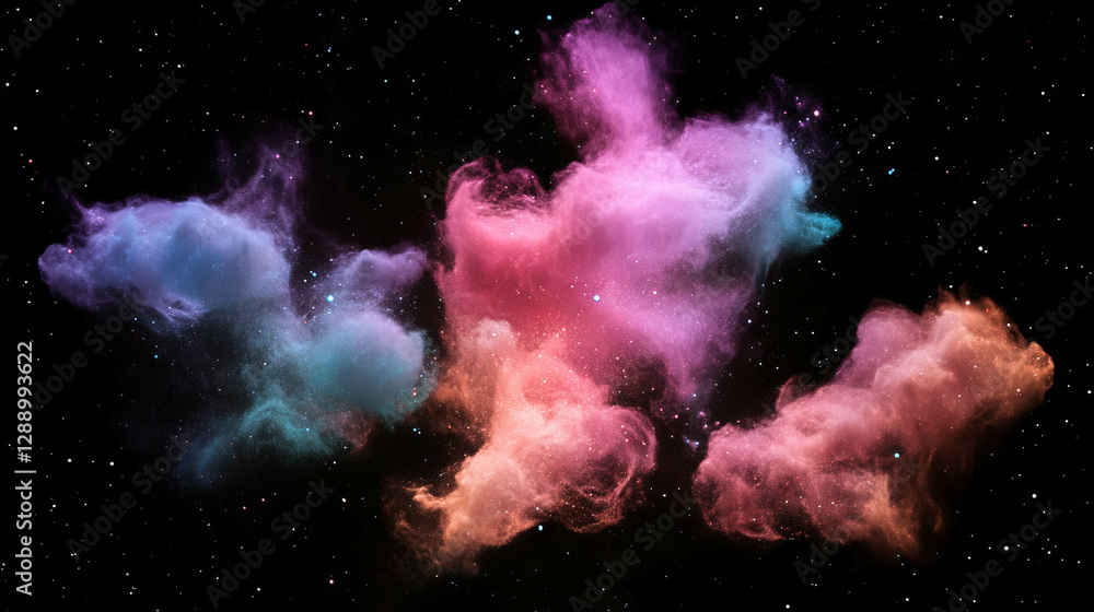 Poster cosmic cloudscape with vivid colors and starry sky for creative design