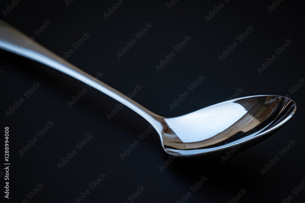 Poster a close-up shot of a spoon resting on a table, with the surface and utensils in focus