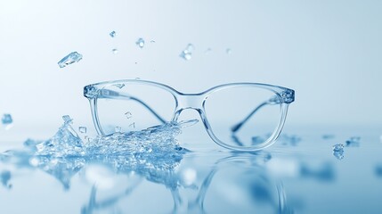 Water splashing on stylish glasses, a stunning display of lens durability and summer eyewear