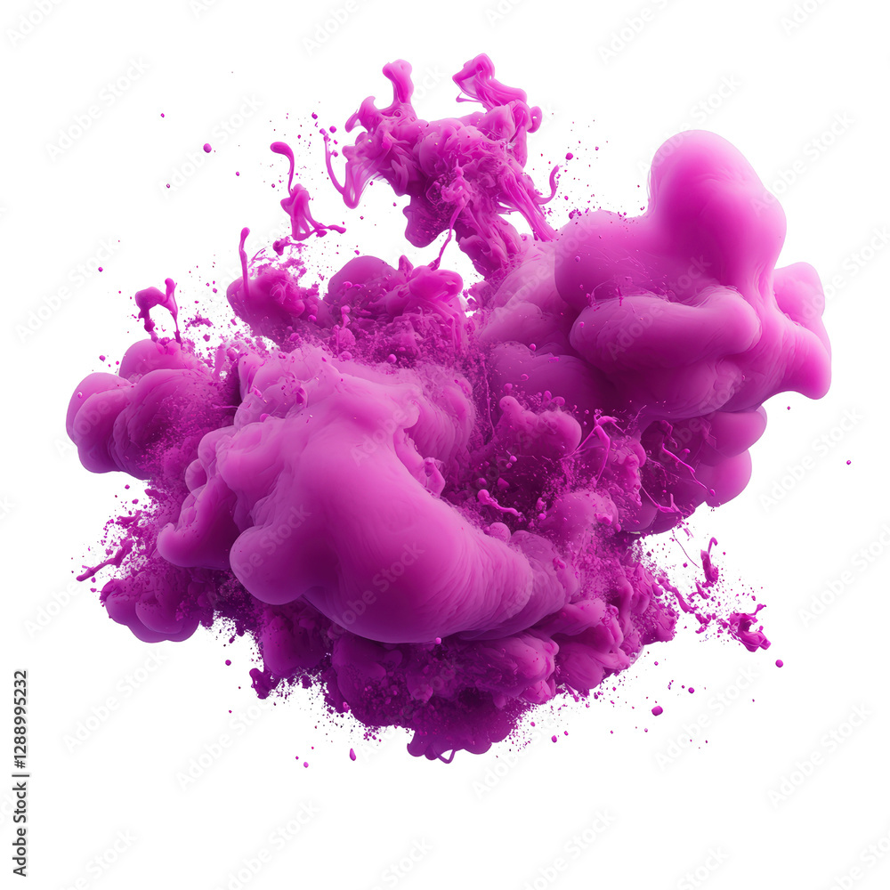 Poster pink ink mixing with black background creating a vibrant abstract design pattern isolated on transpa