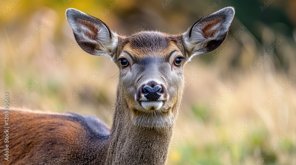 Poster close-up shot of a deer with curious expression looking directly at the camera