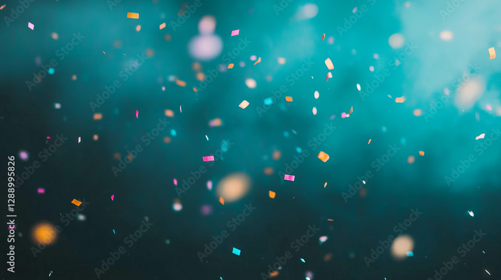 Poster celebration background with colorful confetti on a soft blue gradient
