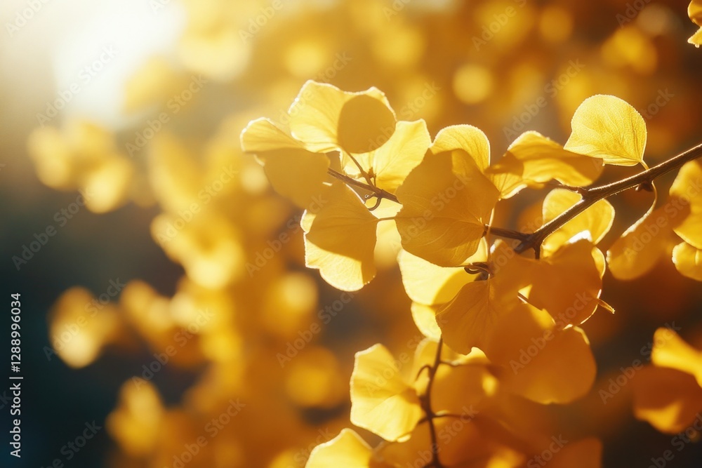 Poster a natural scene with sunlight shining through the leaves of a tree, creating a warm and inviting atm