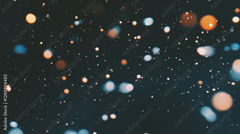 Poster Tranquil background of drifting dandelion seeds and glowing light bokeh for design and relaxation