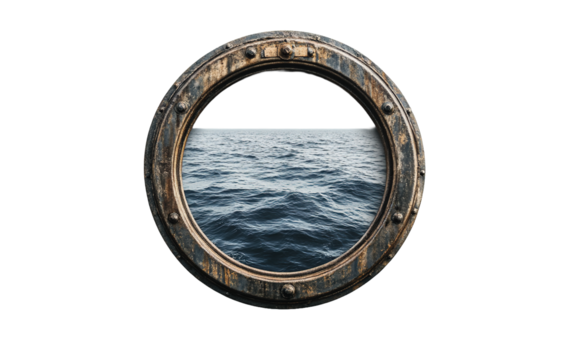 Boat ship porthole on transparent or white background,png