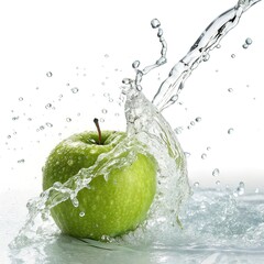 Fresh Green Apple with Splashing Water