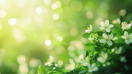 Flowers in fresh green Spring woods.