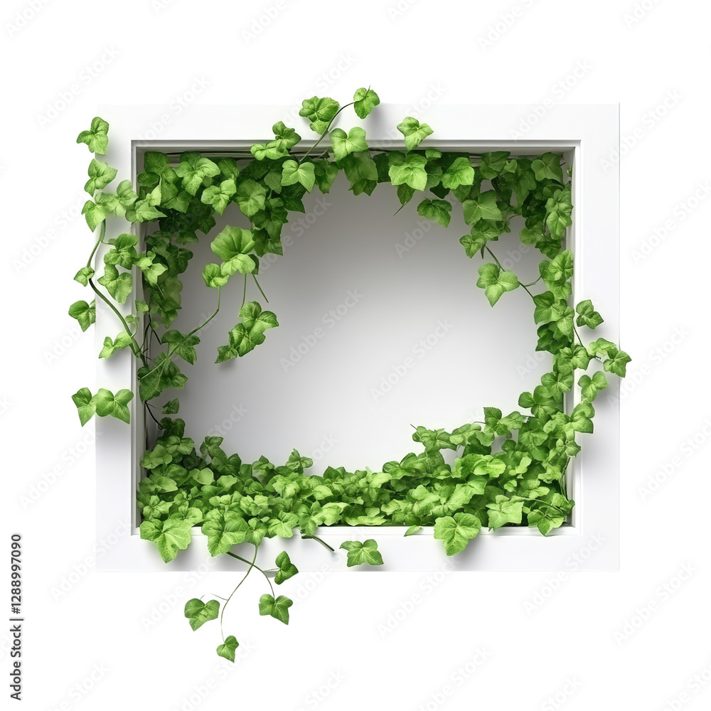 Poster square frame filled with vibrant green ivy leaves creating a natural decorative background isolated 