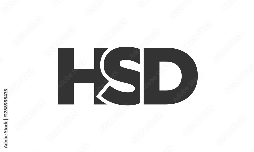 Poster HSD logo design template with strong and modern bold text. Initial based vector logotype featuring simple and minimal typography. Trendy company identity.