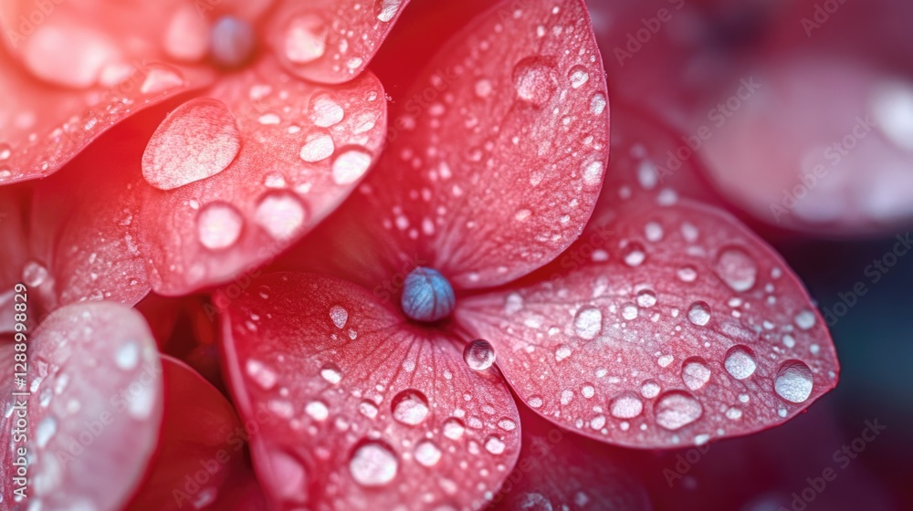 Poster a close-up shot of a flower with water droplets glistening on its petals, suitable for use in design