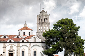 Fototapeta premium Church of the Holy Cross dominating Pano Lefkara village in Cyprus