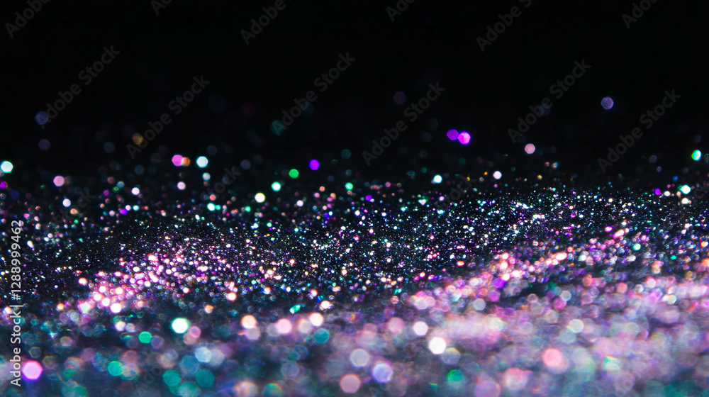 Poster sparkling glitter background with iridescent particles for elegant design and decoration