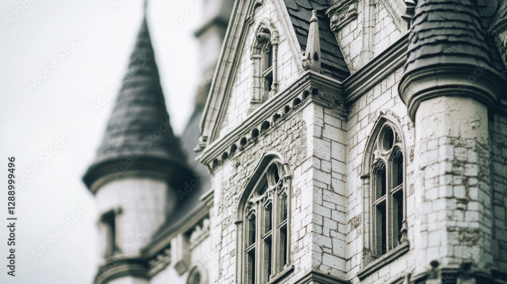 Poster A large city hall building with a clock tower at its peak, suitable for use in illustrations about urban landscapes or architecture