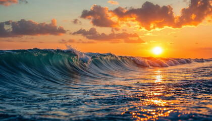 Fototapeta premium Ocean sea deep blue water with waves crashing and clouds on the horizon
