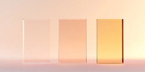 Gradient of glass. Light, medium, and dark shades of clear glass, in a studio setting, showcase a spectrum of luminosity and depth.