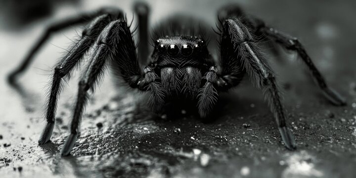 A close-up shot of a spider in black and white