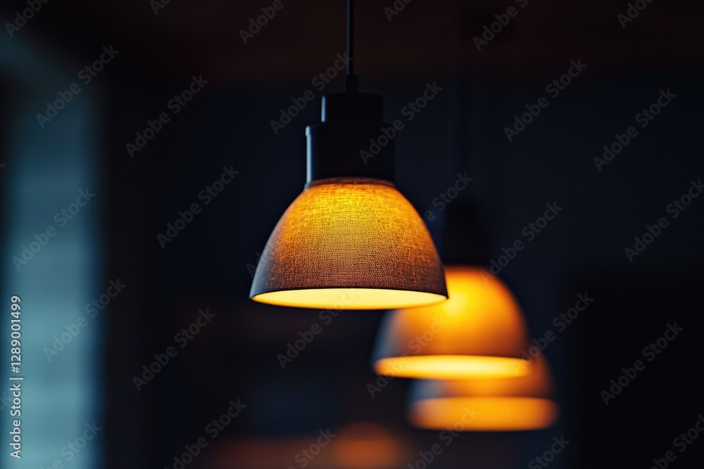 Poster a pair of lights suspended from the ceiling, suitable for interior design and architecture images