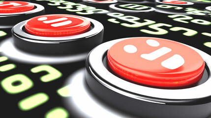 Red Buttons on Black Background with Code Abstract Technology Concept