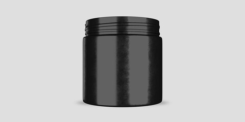 Opened black blank supplement jar mockup, front view