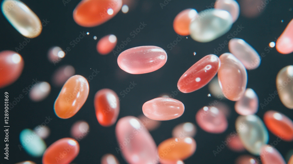 Poster colorful jelly beans floating against dark background for vibrant design concepts