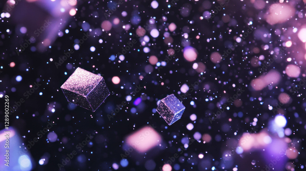 Poster celebration background with drifting square confetti and glittering particles for festive design