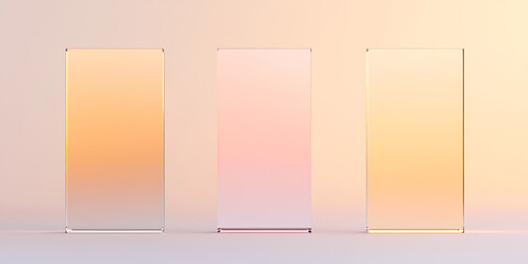Minimalist composition of 3 glass rectangles that demonstrate a variety of colors. Warm tones on the outer edges and a cool tone in the center.