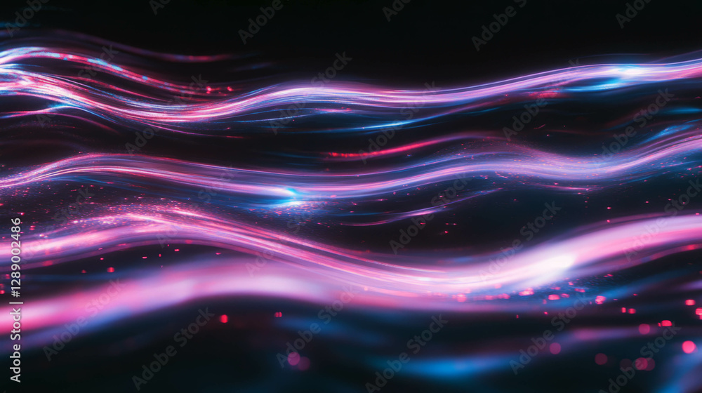 Poster ethereal light streams and sparkles on dark background for artistic design