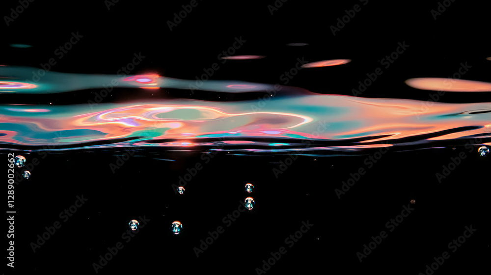 Poster abstract liquid art with drifting drops on colorful background