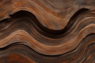 Flowing patterns of rich brown wood create an organic, dynamic t