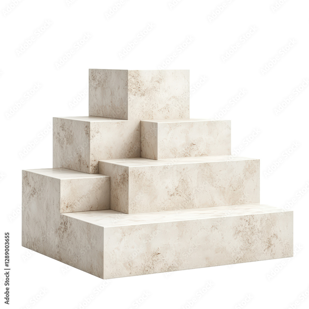 Poster stacked white marble blocks arranged in a geometric formation on a plain background isolated on tran