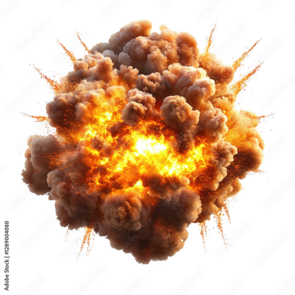 Poster fire and smoke explosion with intense flames and dark clouds on a clear background isolated on trans