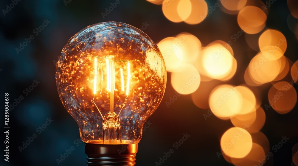 Poster a clear view of a lit light bulb with a blurred background