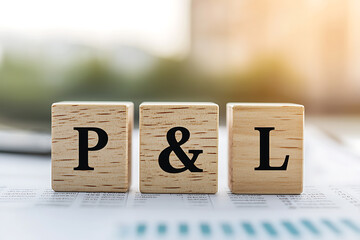 Profit and Loss accounting concept with wooden blocks showing P&L letters representing profit and loss, income statement and balance sheet.