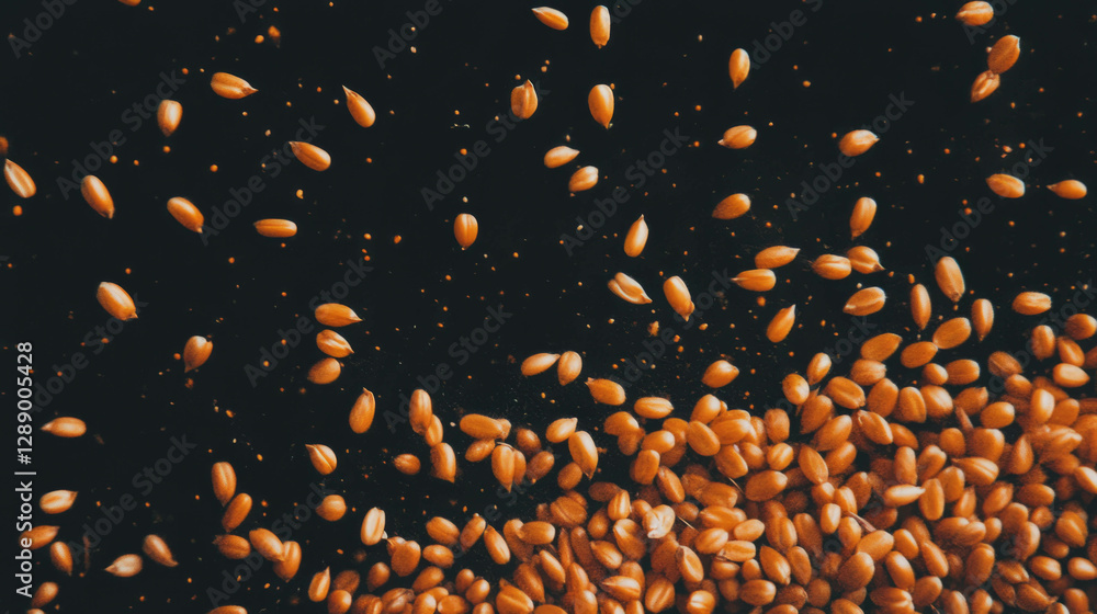 Poster dynamic background of drifting sorghum grains against a reddish hue