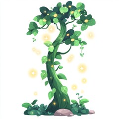 A large beanstalk depicted in the fairy tale Jack and the Beanstalk, illustrated in a modern cartoon style