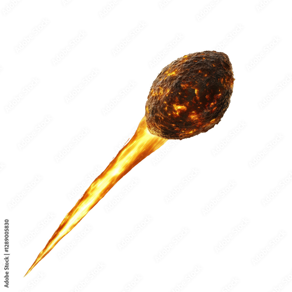 Poster large asteroid with a long tail in space against a dark background with stars and cosmic dust isolat