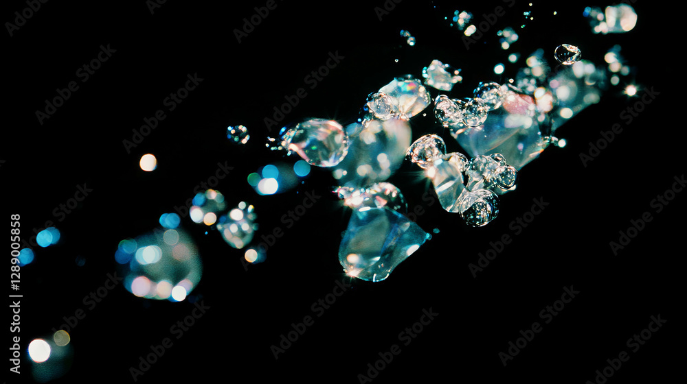 Poster mesmerizing underwater scene with drifting bubbles and light reflections